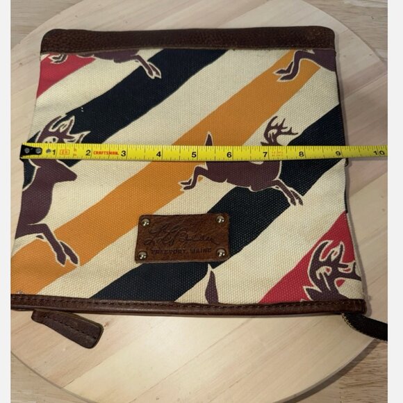 LL Bean Signature Clutch Purse Wallet Striped Deer Print Canvas Leather - Picture 11 of 16